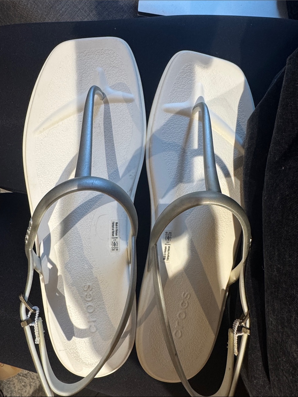 CROCS White Sandal with Silver T-Strap Accent